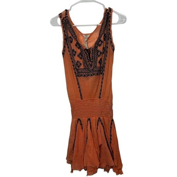 Free People FP One Orange Mini Dress Size S Boho Beachy Embroidered Gauzy - Picture 1 of 11